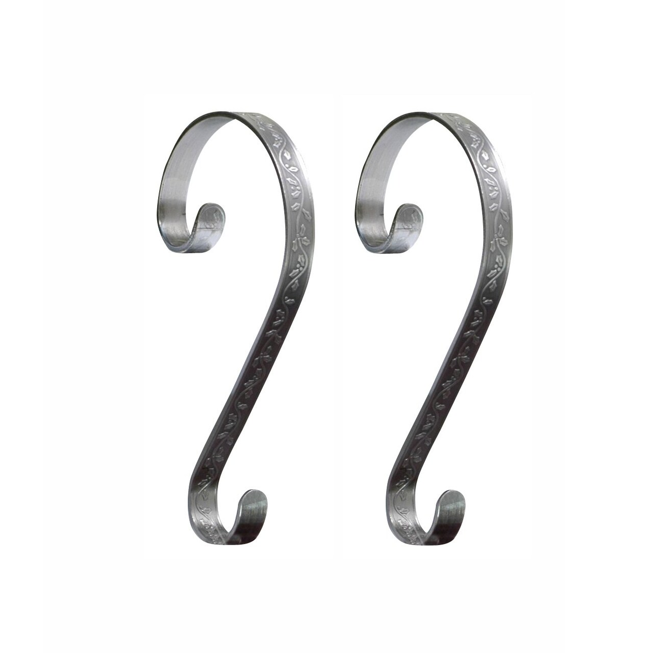 Haute Decor Stocking Scrolls� Stocking Hanger - 2 Pack Holly Embossed (Pewter) - Hang Christmas Stockings from mantels of All Shapes and Sizes
